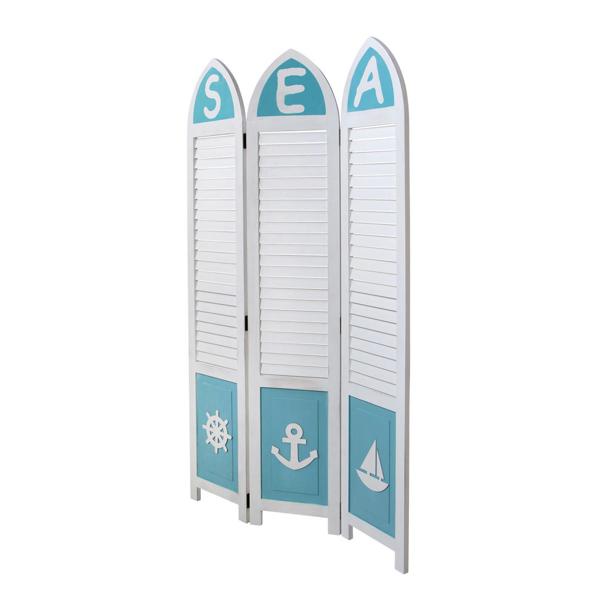 PARAVENT 3-tlg. 93/162 cm Weiß maritim - Weiß, Holz (93/162/1cm) - Homestyle4u