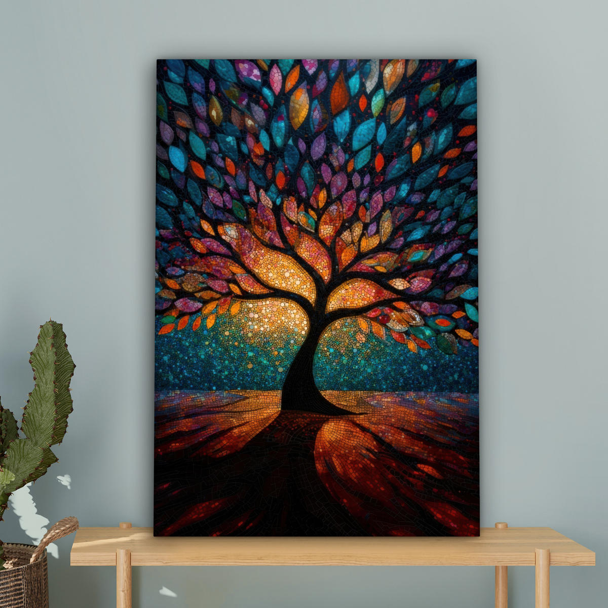 LEINWANDBILD Mosaik - Bunt - Baum - Äste Wanddeko Schlafzimmer 60x90 cm - Multicolor, Textil (60/90cm) - MuchoWow