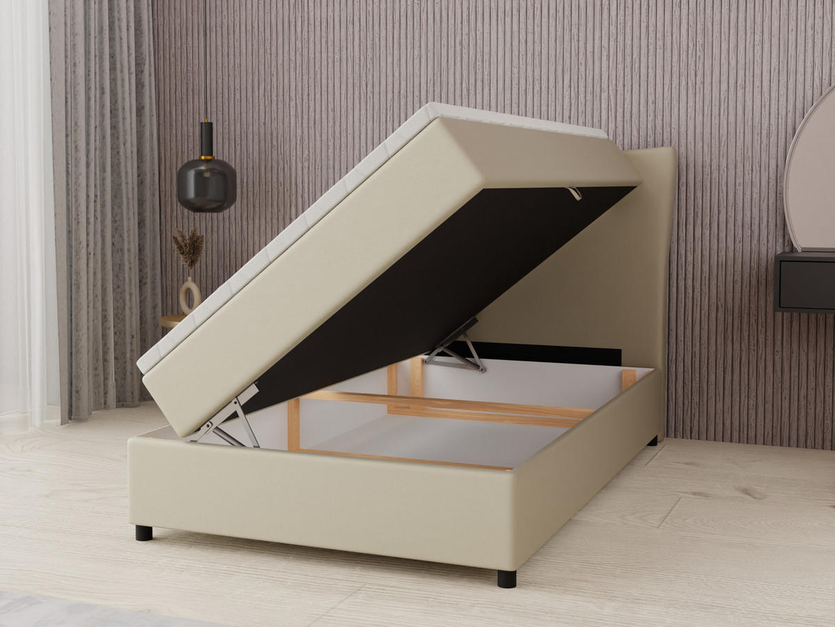 BOXBETT Nevada 120x200 cm Polsterbett mit hochwertiger Bonell-Matratze und Topper - ecru - Ecru, Holz (120/200cm) - Panda Möbel