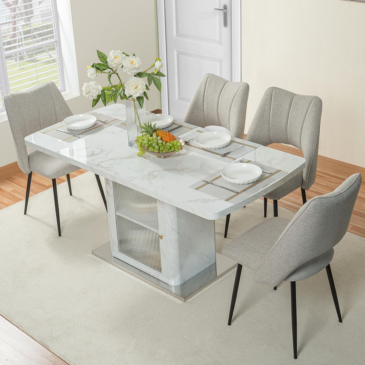 ESSTISCH DE-37271 120-160 cm ausziehbar mit Marmor-Dekor Weiß - Weiß, Holzwerkstoff (160/80/76cm) - ComfortXL