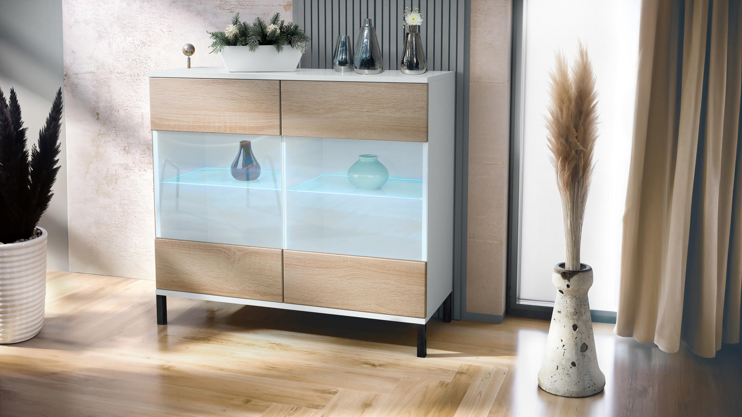 KOMMODE Bari Eiche sägerau - Eiche San Remo, Holzwerkstoff (92.5/83.5/35cm) - Vladon