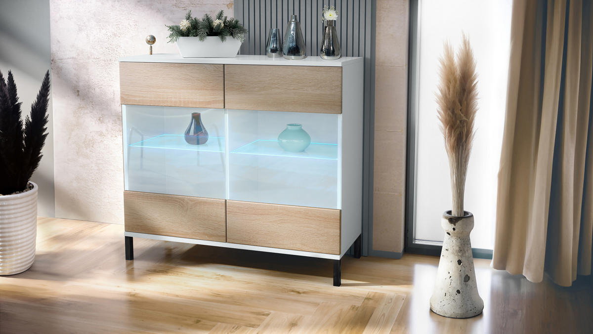 KOMMODE Bari Eiche sägerau - Eiche San Remo, Holzwerkstoff (92.5/83.5/35cm) - Vladon