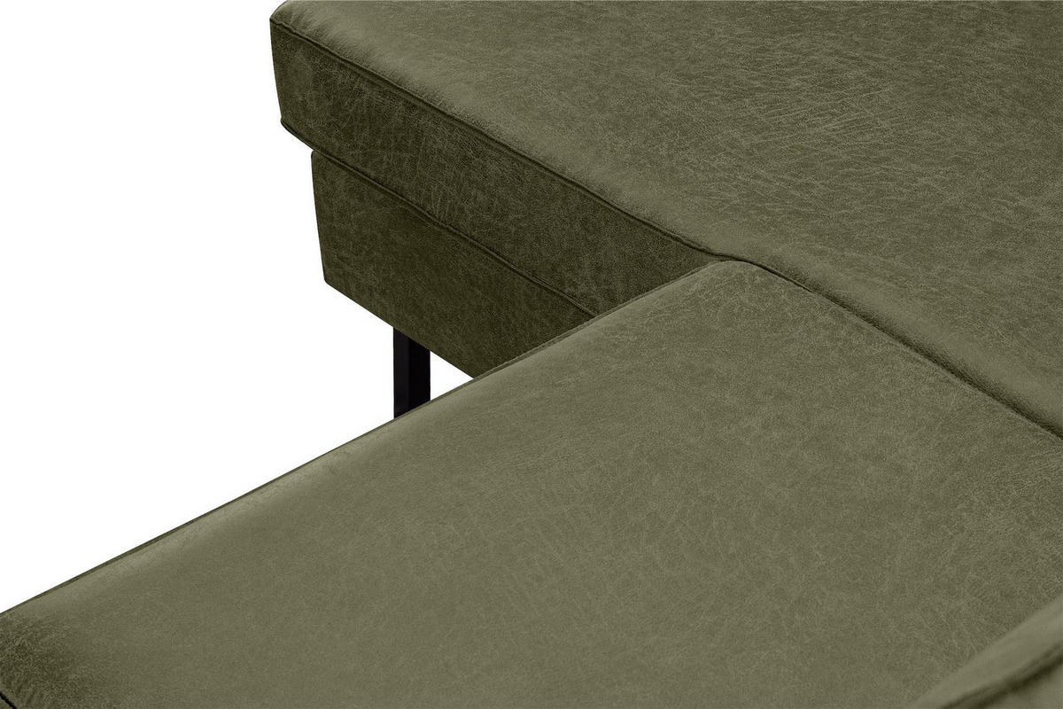 ECKSOFA-LINKS INVIA mit Armlehnen vintage, Lederoptik-Stoff, grün - Schwarz/Grün, Textil (234/160cm) - KONSIMO®