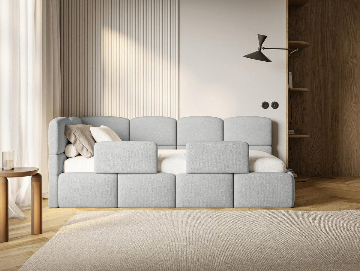 KINDERBETT Cloudy Hellgrau 120 cm, Chenille - Hellgrau/Schwarz, Kunststoff/Textil (120/200cm) - Selsey