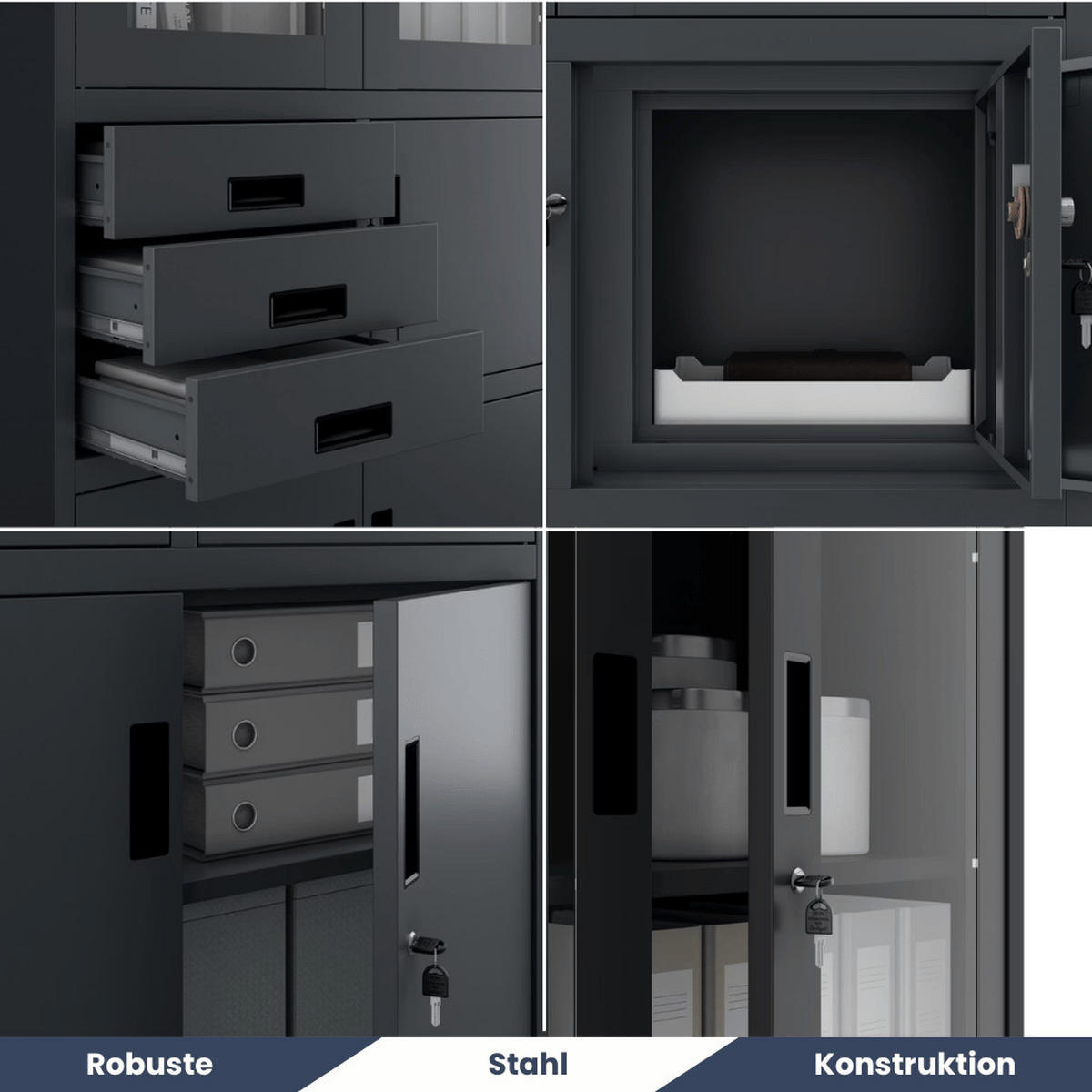 VITRINENSCHRANK abschließbar GEDO mit Tresor 185x90x40cm Anthrazit - Anthrazit, Metall (90/185/40cm) - DELUKE