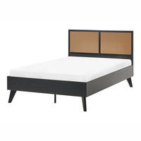 POSTEL s roštem 120/200 cm Faserplatte, PE Ratan Černá Monpazier - černá, přírodní materiály (120/200cm) - Beliani