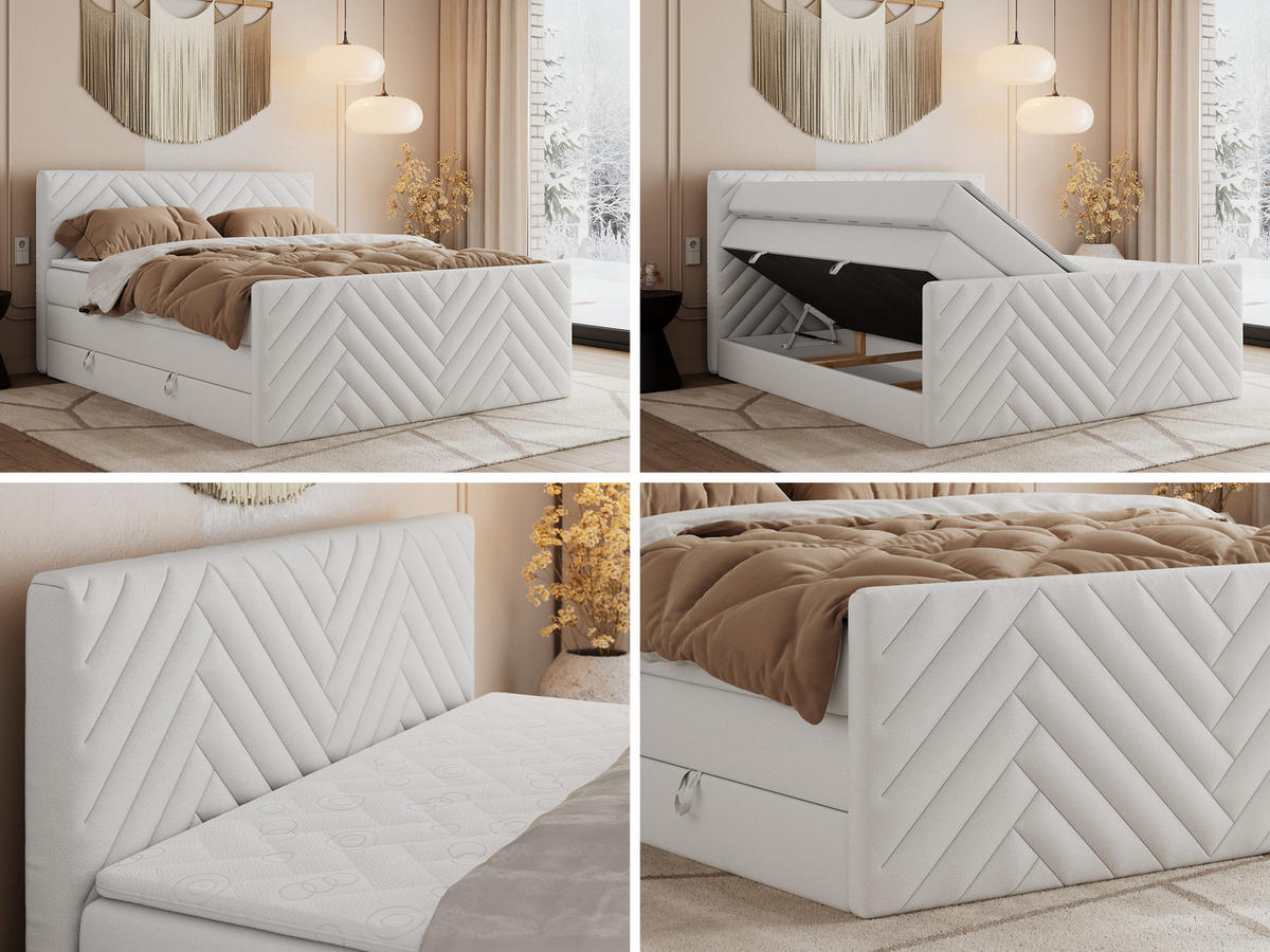 BOXSPRINGBETT PARIS KING DUO - 140/200 - Weiß Kunstleder - H3 - Weiß, Holz/Textil (140/200cm) - MKS