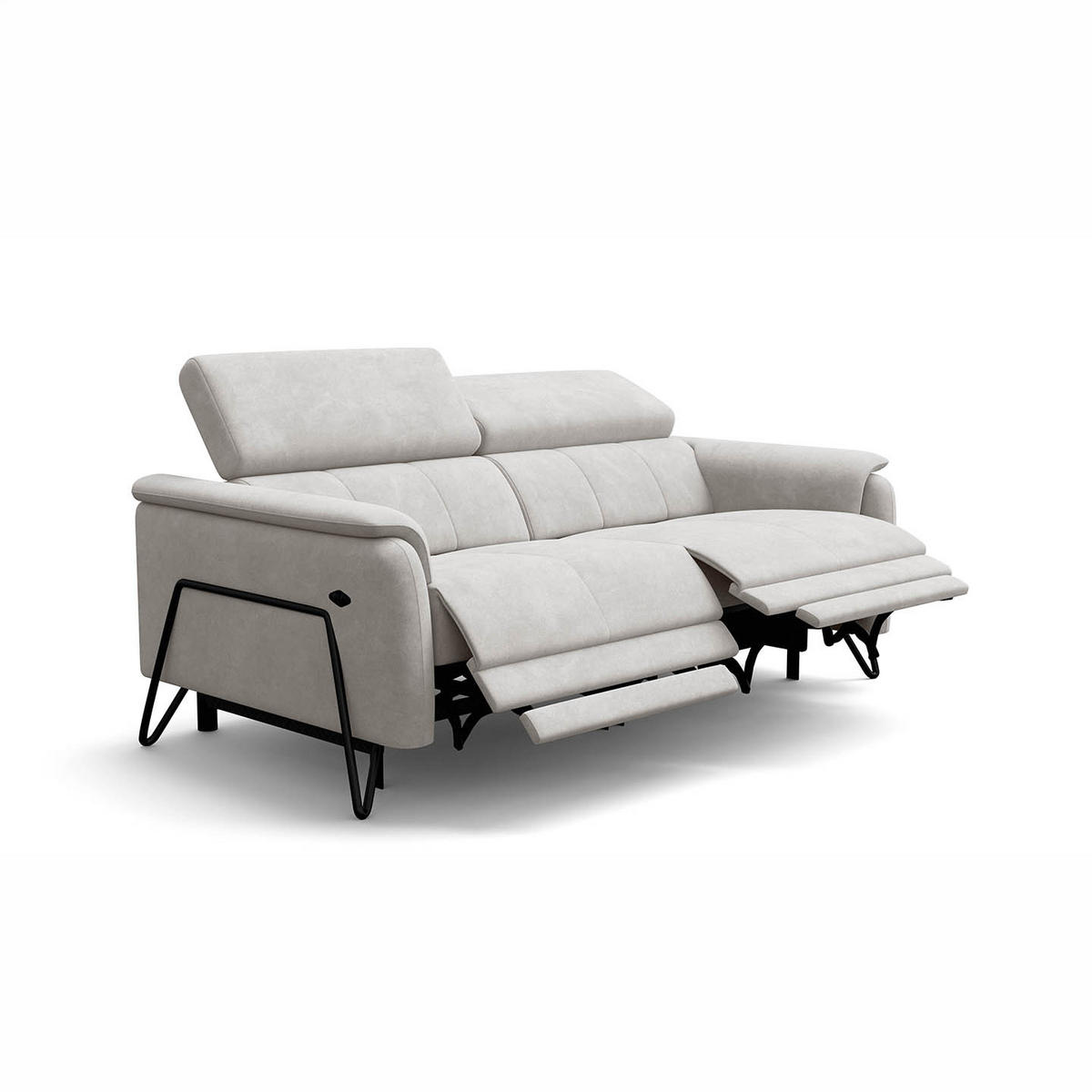 RELAXSOFA RODEN 3-Sitzer mit 2 Relax, creme, Veloursstoff - Creme, Holz/Textil (194/82/103cm) - Wozimo