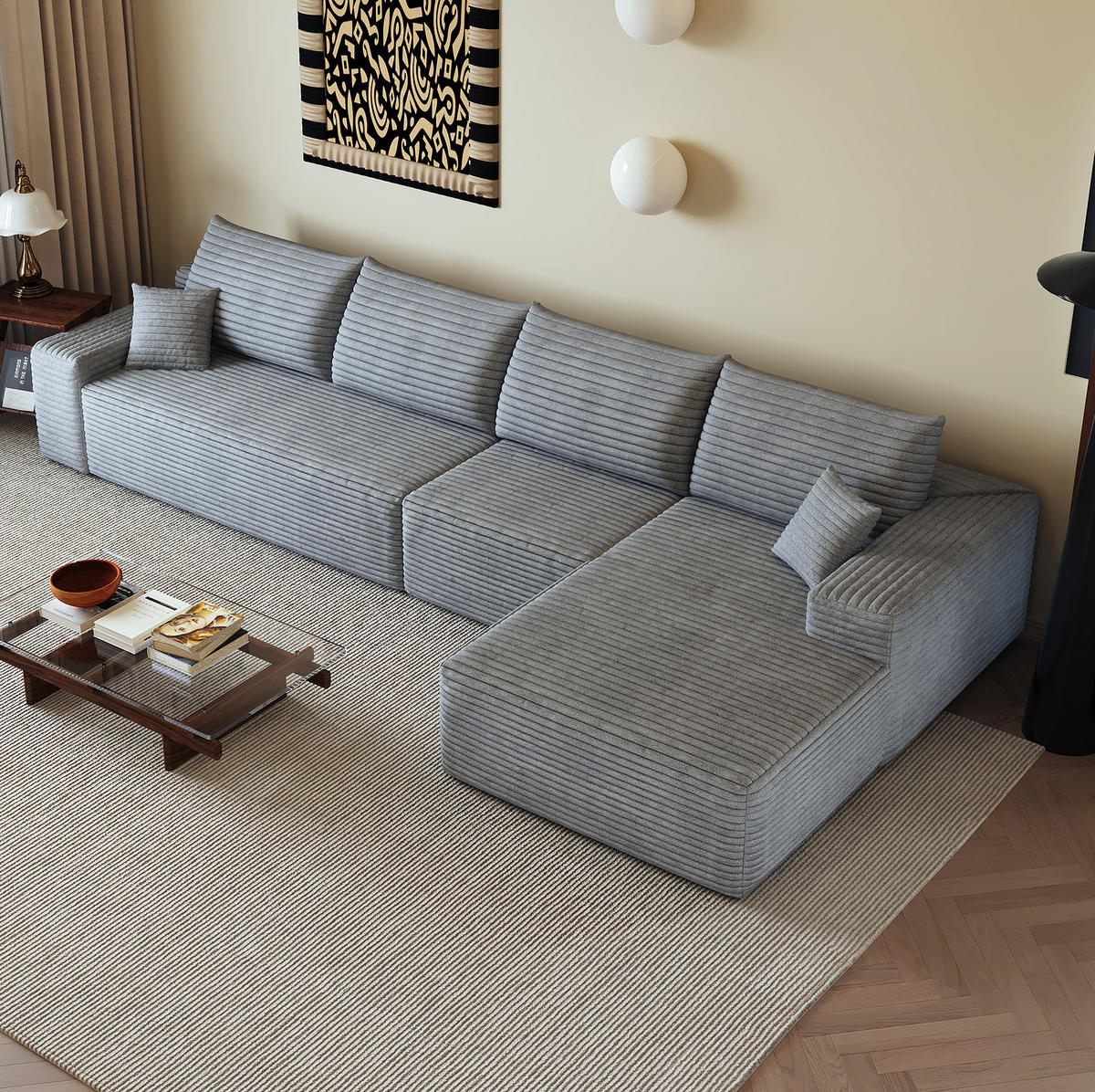ECKSOFA 340/175/83 cm in Grau aus Cord mit L-Form - Grau, Textil (175/340cm) - Flora Grace