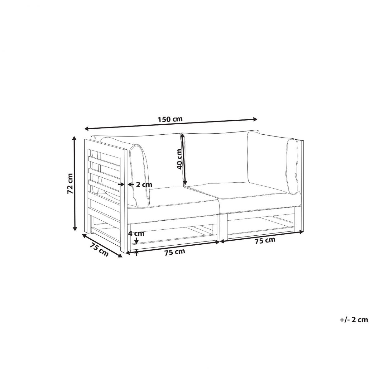 GARTENSOFA 2-Sitzer Akazienholz mahagonibraun Auflagen taupe Trani - Beige/Grau, Holz (150/72/75cm) - Beliani