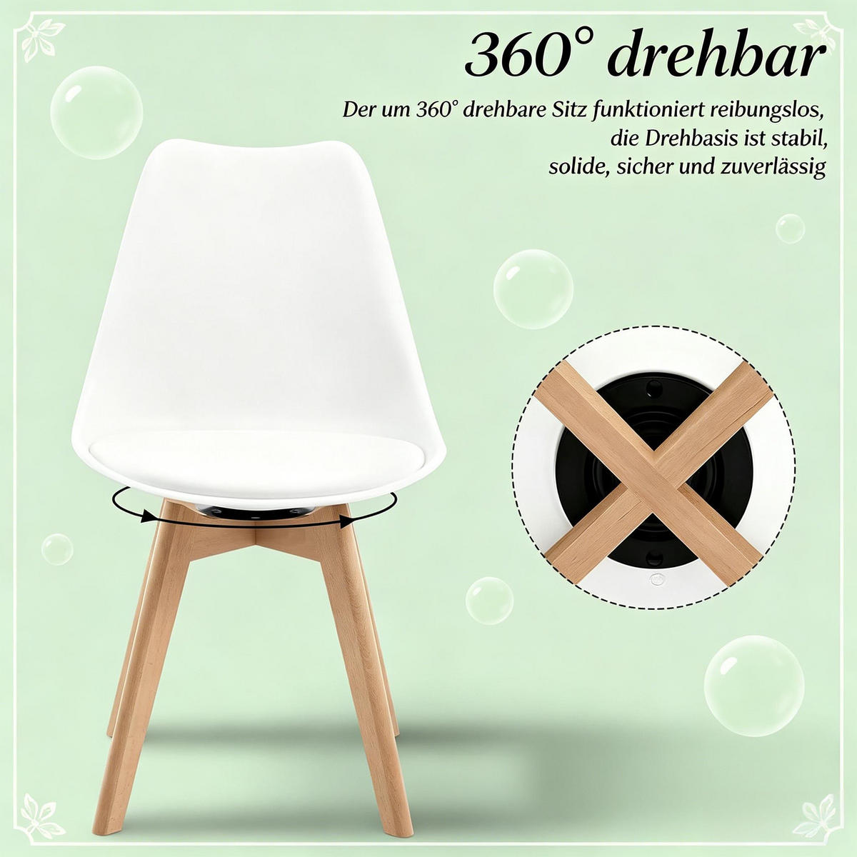 STUHL-SET DE-36197 4 Stück drehbar mit Kunstlederbezug Schwarz - Weiß, Holz (40.5/83/40.5cm) - ComfortXL