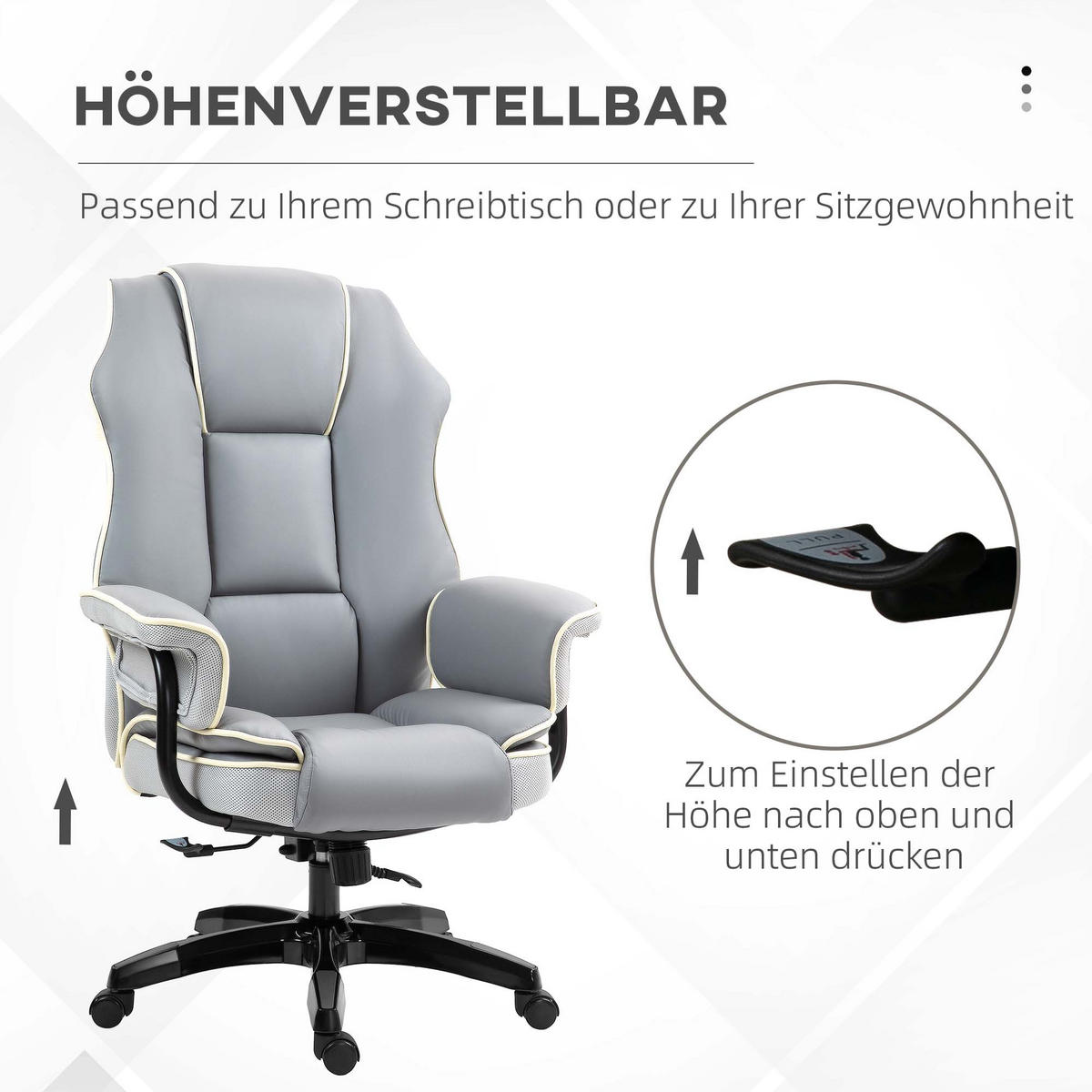 BÜROSTUHL - Hellgrau, Kunststoff (80/124/76cm) - Vinsetto
