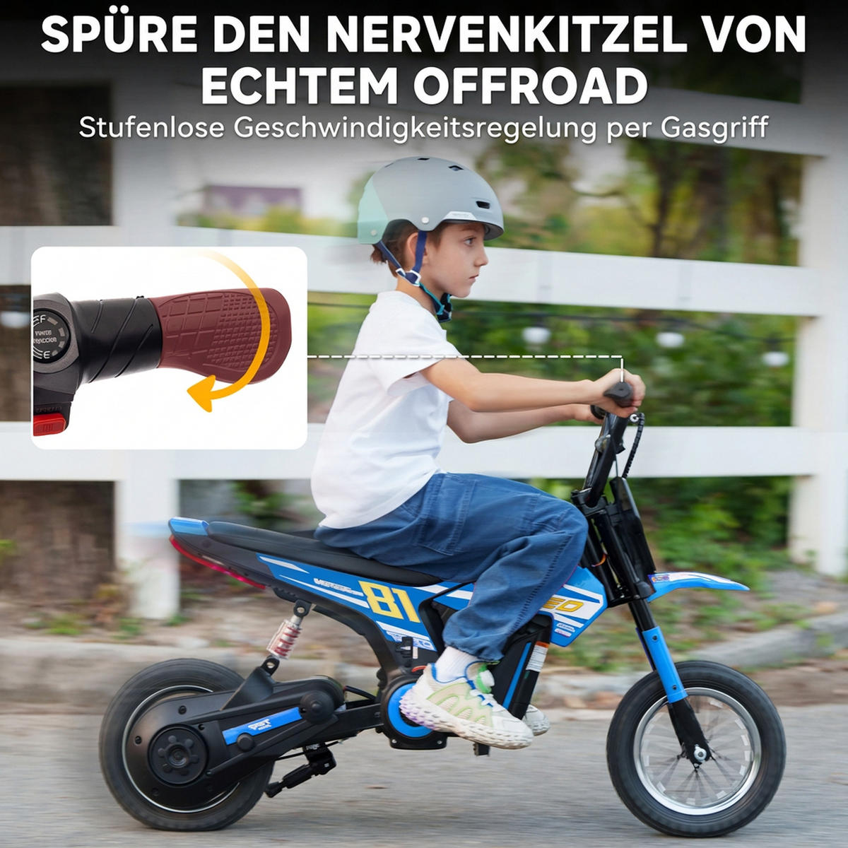 KINDER-MOTOCROSS Kunststoff Metall Blau - Blau, Kunststoff (119/64/76.5cm) - AIYAPLAY