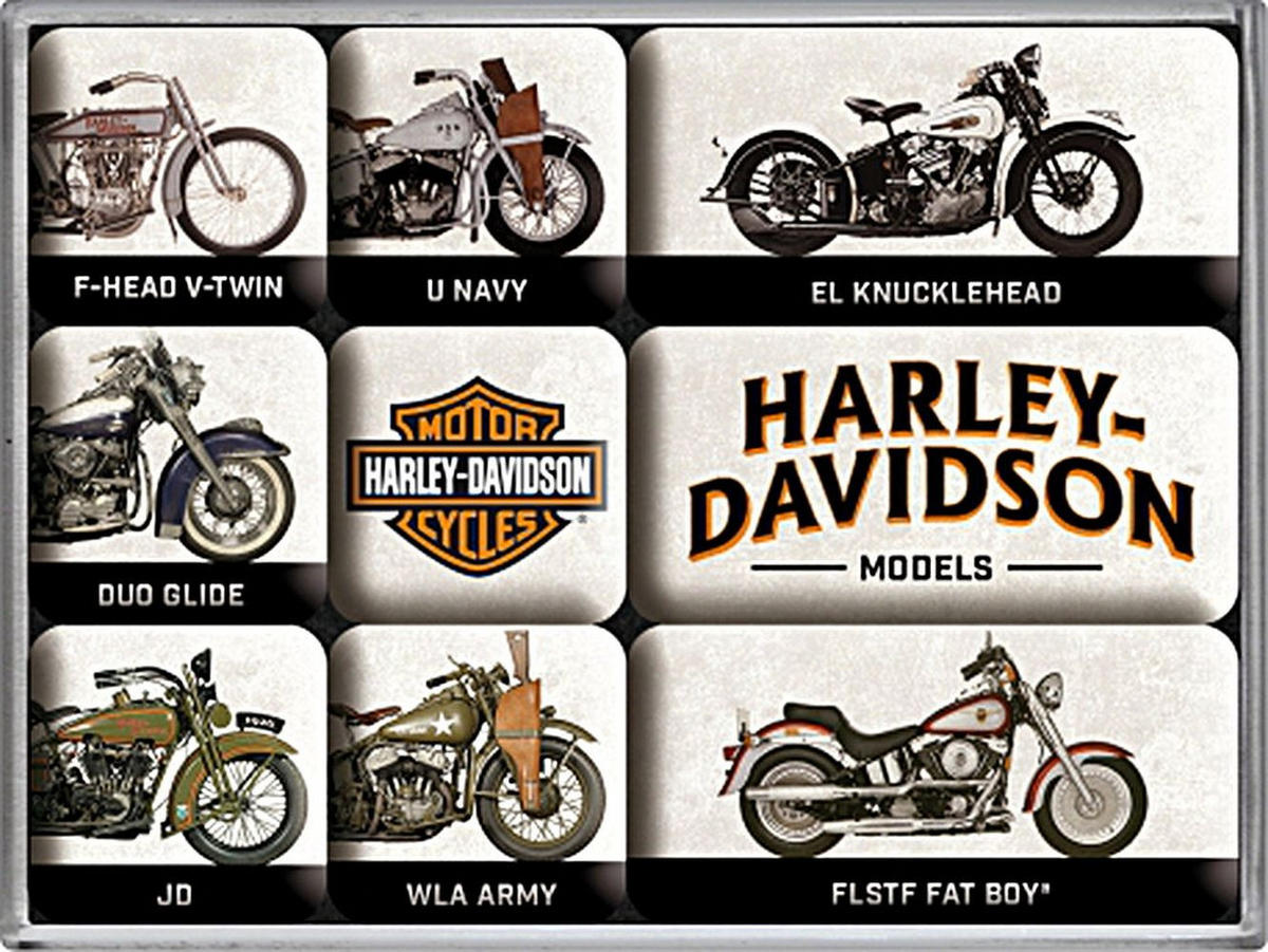 MAGNETSET 9-teilig Harley-Davidson Model Chart - Multicolor, Metall (9/7/2cm) - Nostalgic-Art