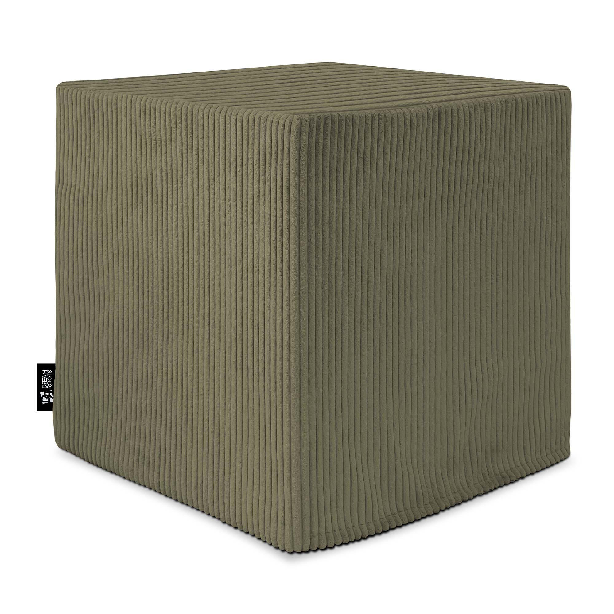 SITZWÜRFEL QUBIK 40/40/40 cm Cord Dark Olive - Olivgrün, Textil (40/40/40cm) - Dreamroots