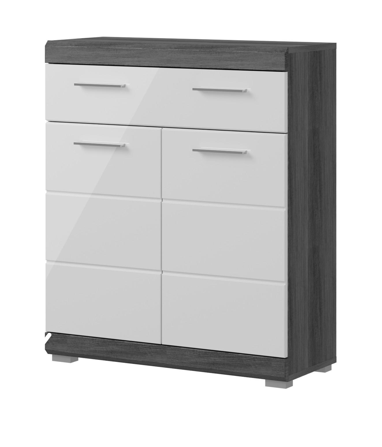 MIDISCHRANK weiß Hochglanz, grau 74 cm, Badkommode mit Schublade - Weiß Hochglanz/Silberfarben, Holzwerkstoff/Kunststoff (74/88/31cm) - Inn.Furn