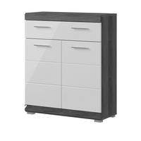 MIDISCHRANK weiß Hochglanz, grau 74 cm, Badkommode mit Schublade - Weiß Hochglanz/Silberfarben, Holzwerkstoff/Kunststoff (74/88/31cm) - Inn.Furn