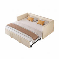 SCHLAFSOFA Samt creme ausziehbar mit Gästebett Funktion 3-fach umwandelbar Tagesbett mit Rollen - Beige, Metall (183/74/213cm) - Joyfair