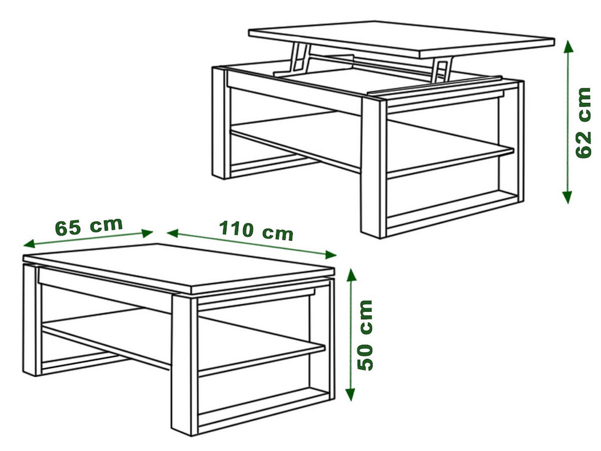 COUCHTISCH rechteckig Weiß matt aufklappbar 110/65/50 cm - Weiß, Holzwerkstoff (65/110/50cm) - designimpex