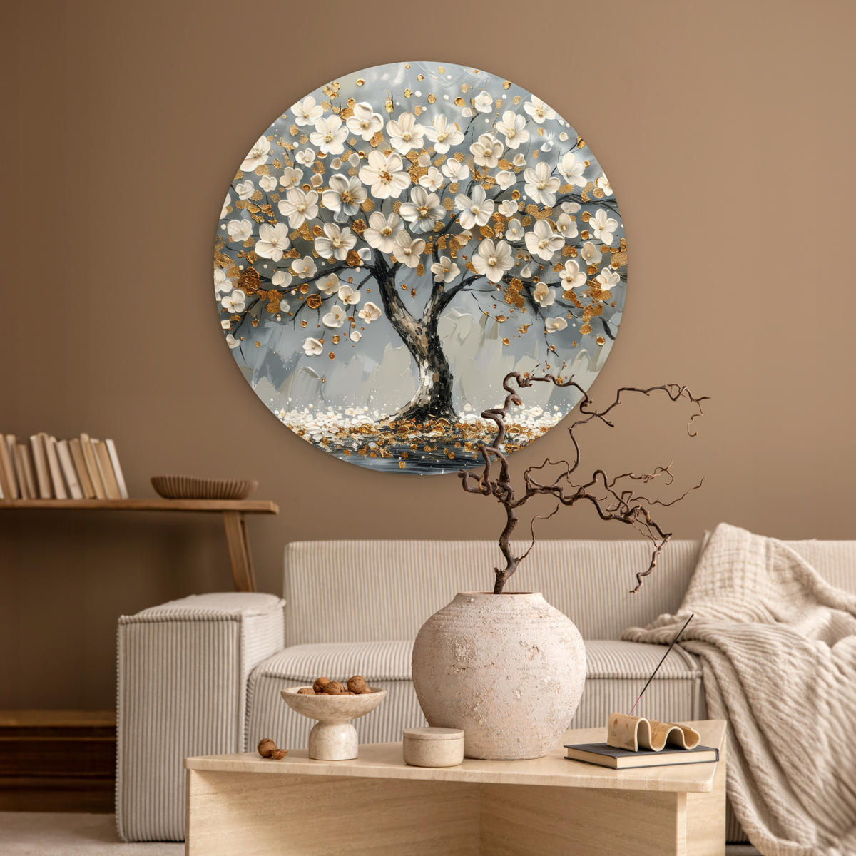 WANDBILD Baum - Gold - Blumen - Abstrakt - Kunst 90x90 cm - Goldfarben, Kunststoff (90/90cm) - MuchoWow