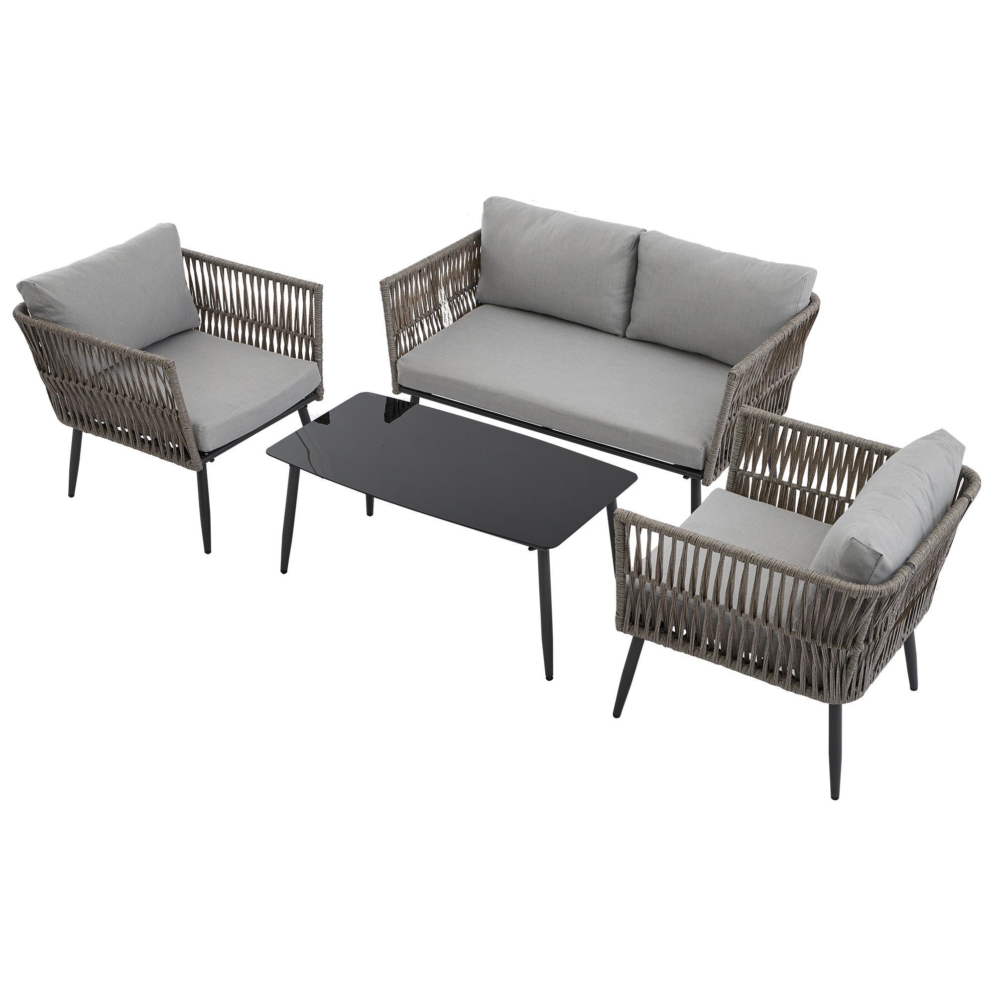 GARTENMÖBEL 99x54x42cm grau aus Stahl mit Seil und Glas - Grau, Textil - Modfu