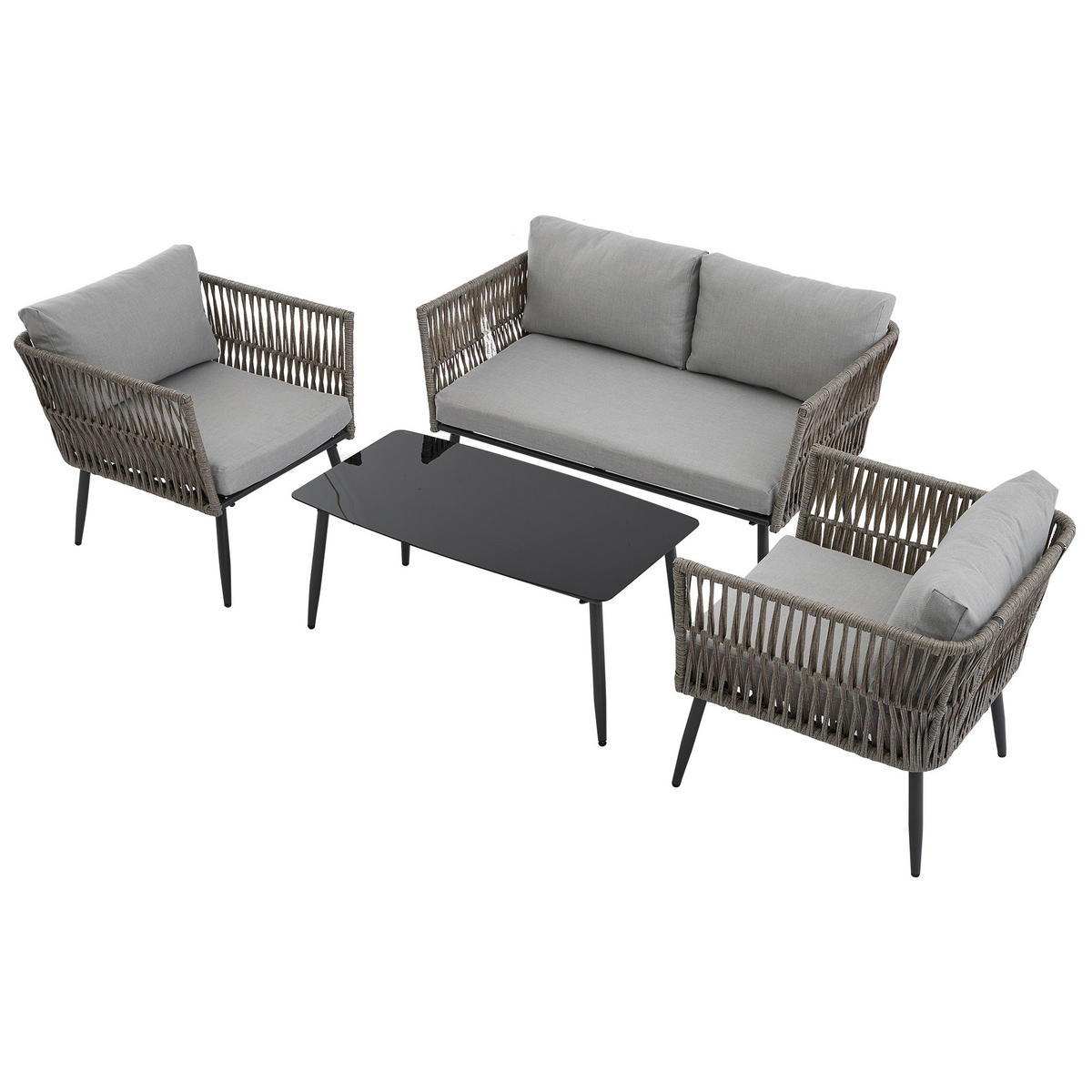 GARTENMÖBEL 99x54x42cm grau aus Stahl mit Seil und Glas - Grau, Textil - Modfu