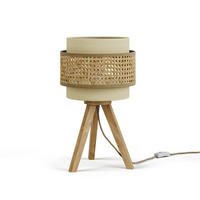 TISCHLAMPE Morten Rattan/Creme 26 x 45 cm mit Standfuß - Creme/Braun, Holz (26/26/45cm) - Vicco