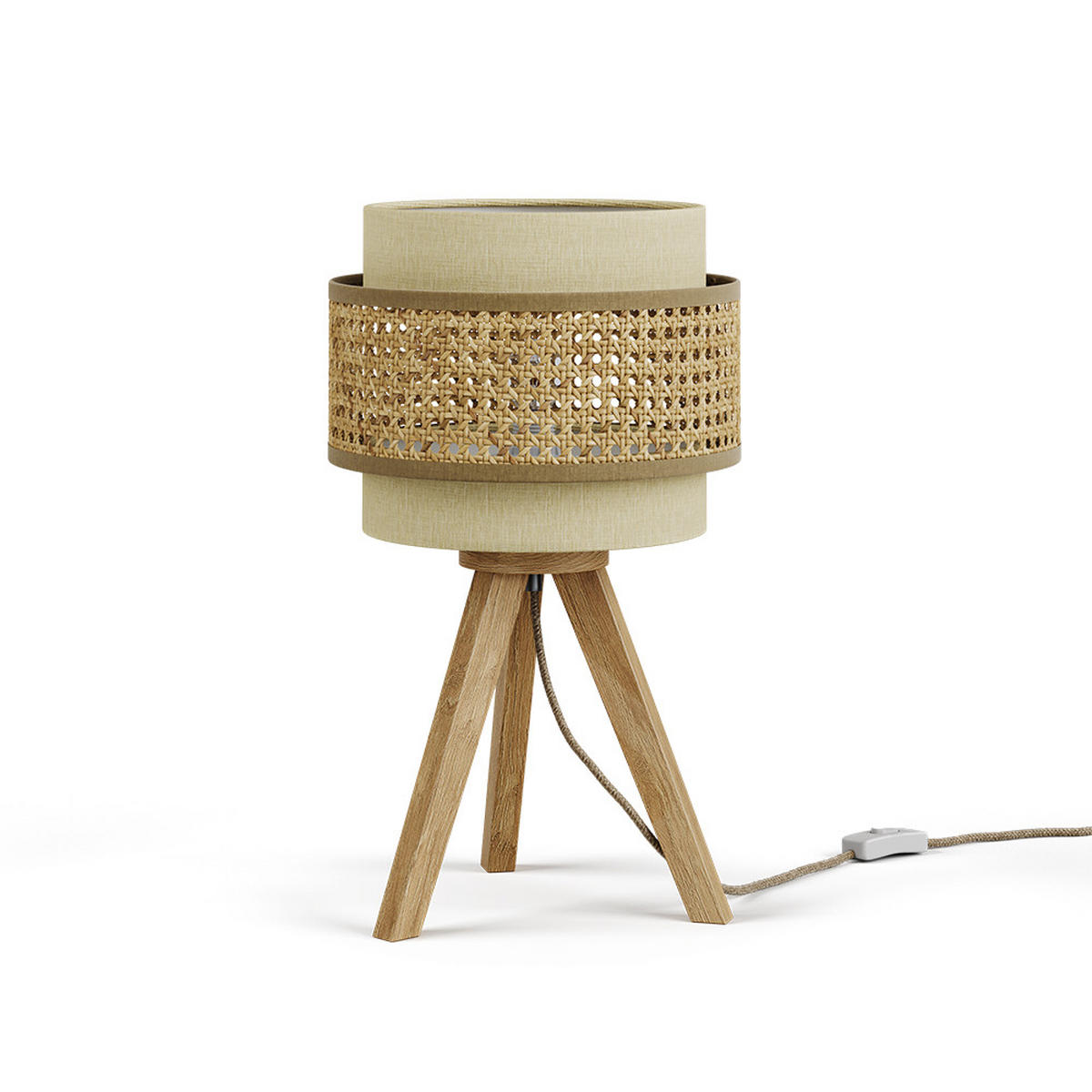 TISCHLAMPE Morten Rattan/Creme 26 x 45 cm mit Standfuß - Creme/Braun, Holz (26/26/45cm) - Vicco