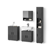 BADMÖBEL-SET Ronco Anthrazit Hochglanz 4 Teile, mit Hochschrank und Kommode - Anthrazit, Holzwerkstoff (60/192/30cm) - Livinity®