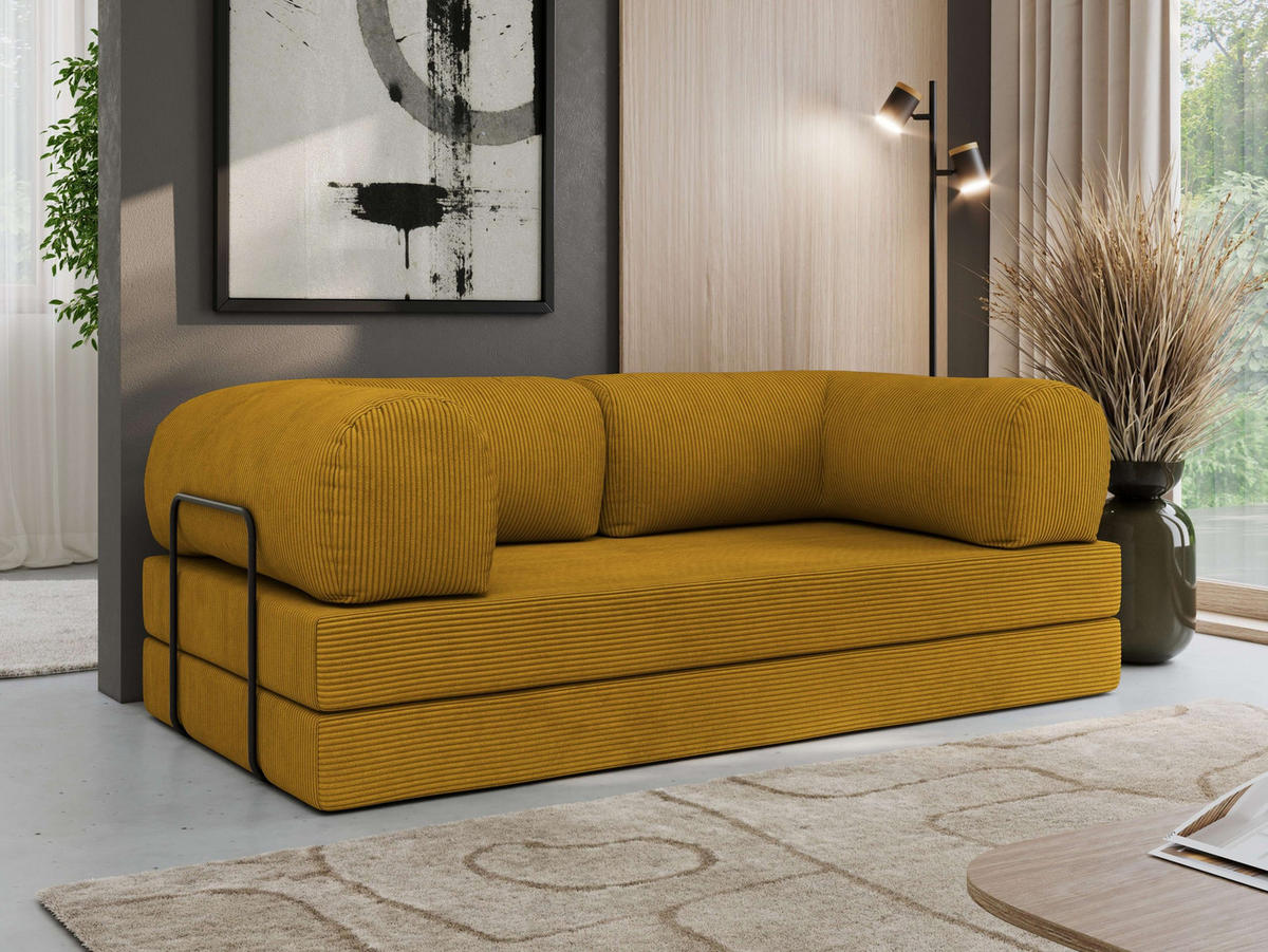 TROJMIESTNA POHOVKA ORSETTO - Oranžová Manšester - oranžová/čierna, kov/textil (200/70/100cm) - MKS