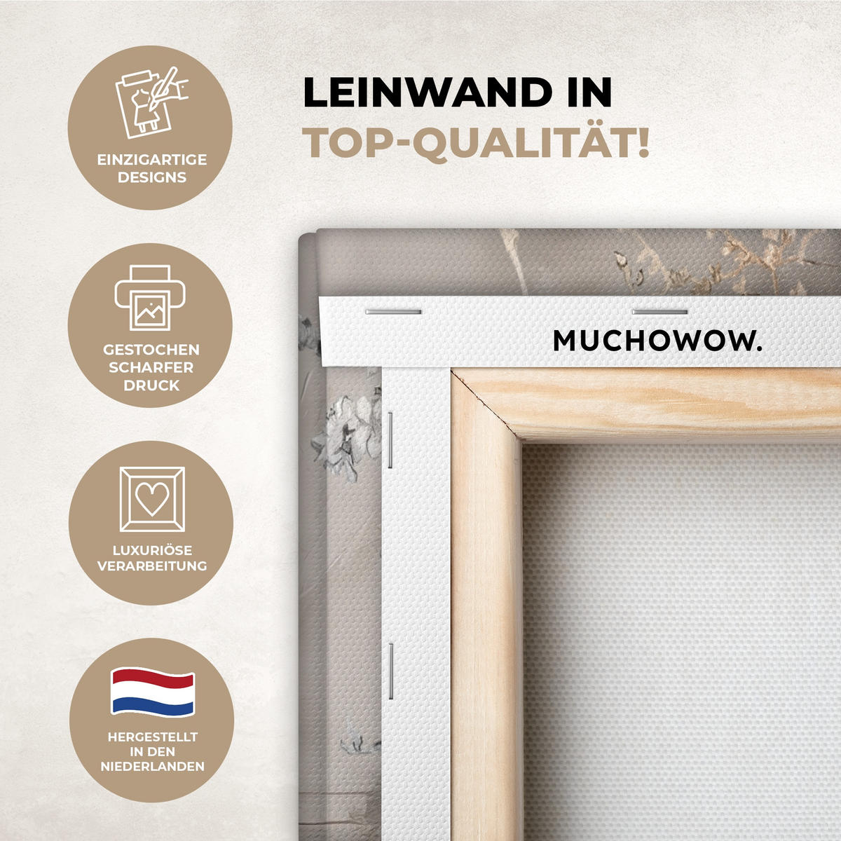 LEINWANDBILD 3er Set Mandelblüte - Abstrakt - Beige 180x120 cm - Beige, Textil (180/120cm) - MuchoWow
