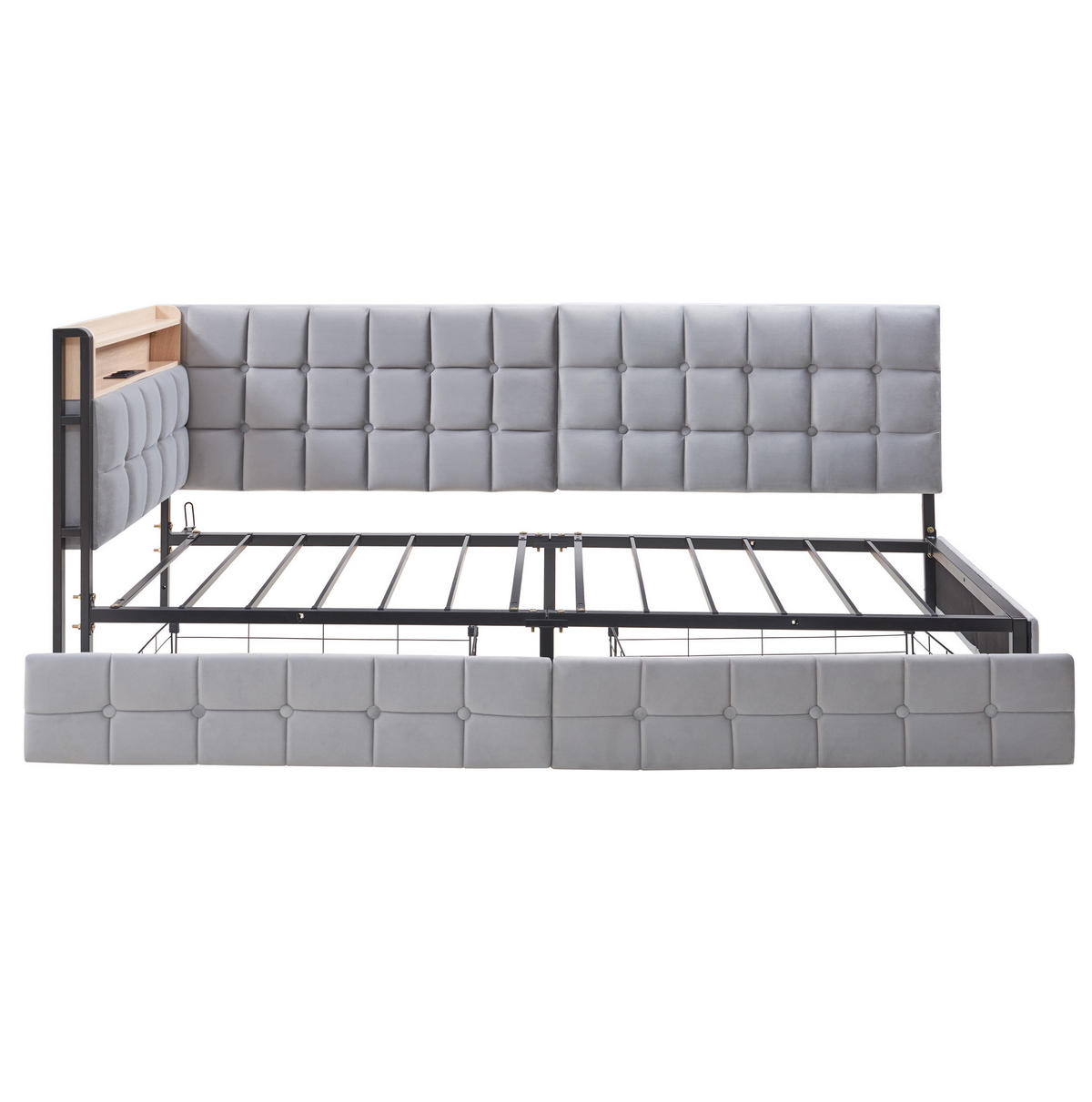POLSTERBETT mit LED-Beleuchtung 90/200 cm mit 2 Schubladen und gepolstertem Kopfteil - Grau, Textil (90/200cm) - BEAOK