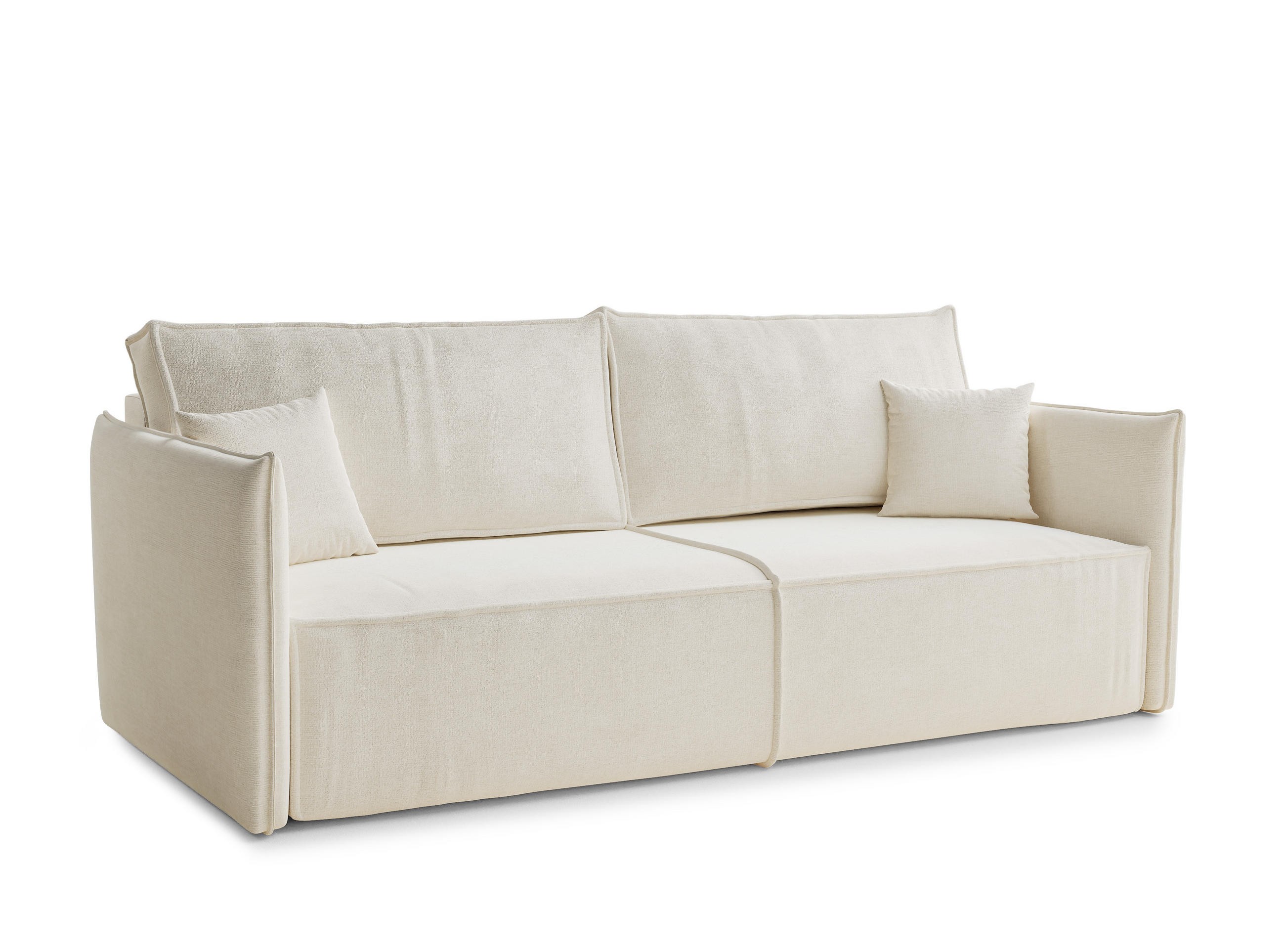 SOFA MIT SCHLAFFUNKTION Obra Creme Chenille-Stoff - Creme/Schwarz, Holz/Holzwerkstoff (220/70/107cm) - Maison de Reve