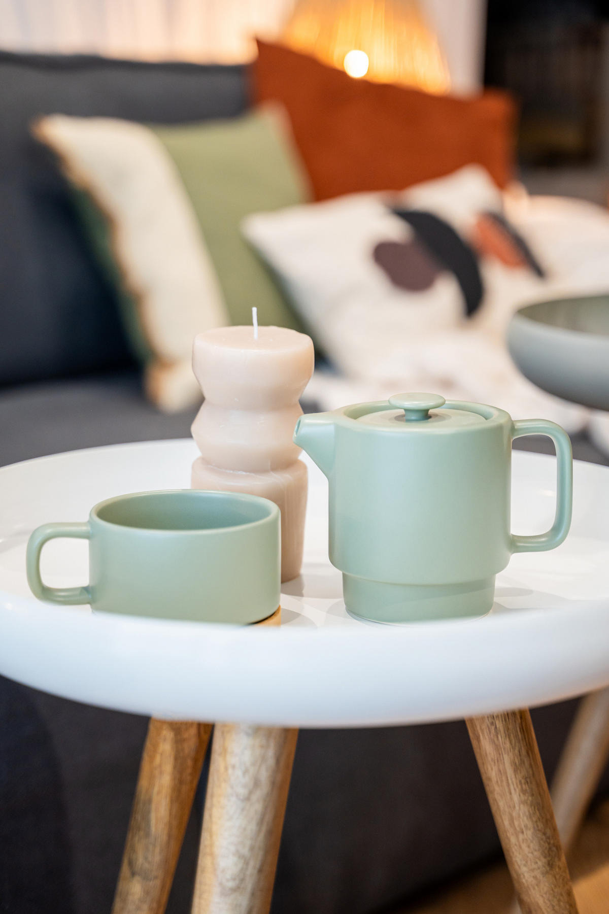 TEEKANNE mit einem Becher Nature Pfefferminzgrün 13,5/10/15 cm - Grün, Keramik (10/13.5cm) - Secret de Gourmet