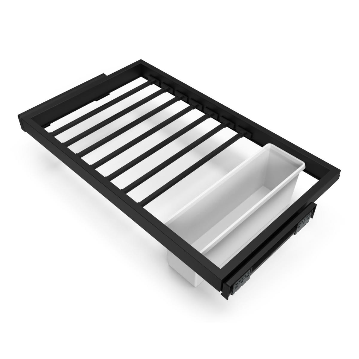 HOSENTRÄGER, 1 Tablett und sanft schließendem Gleitrahmen für Kleiderschränke, verstellbar, Modul 800mm, Schwarz texturiert 7er-set - Schwarz, Metall (77.5/15/52.5cm) - EMUCA