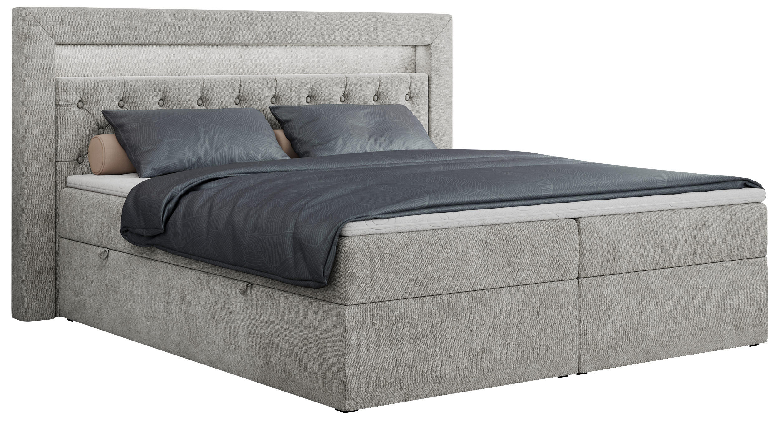 BOXBETT GOLD-6 LED 160/200 Hellgrau Struktur - H4 - Hellgrau, Holz/Textil (160/200cm) - MKS
