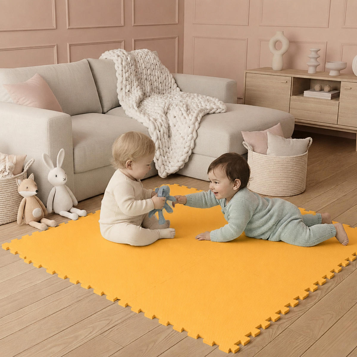 SPIELMATTE ab Null - 90 cm Baby Puzzlematte Gelb - Gelb, Kunststoff (30/30cm) - Littletom