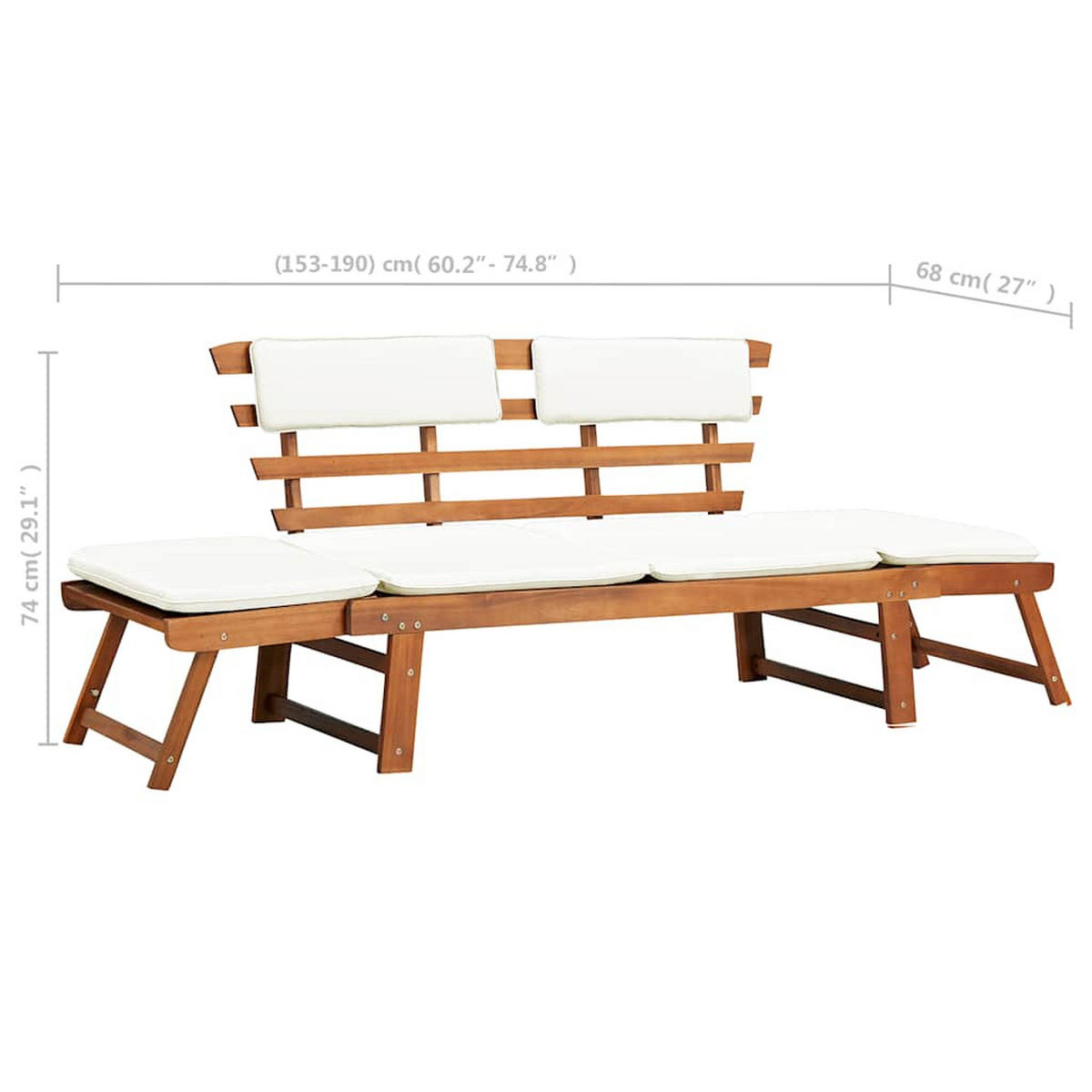GARTENBANK 2-In-1 Mit Polstern 190 Cm Massivholz Akazie - Creme, Holz/Textil (190/75/68cm) - vidaXL