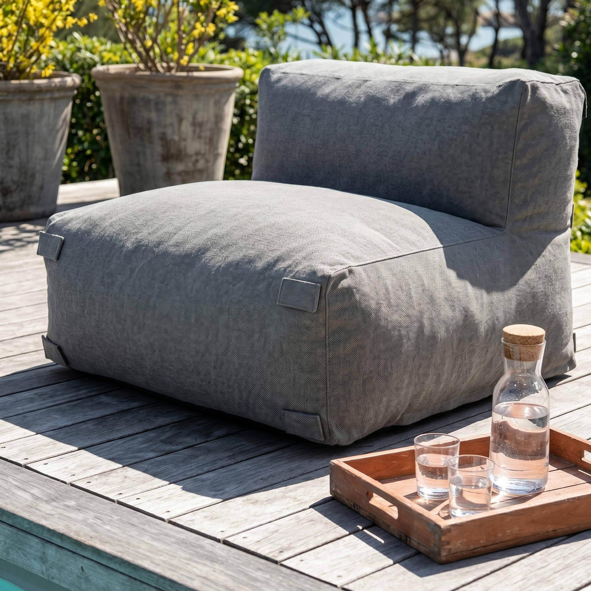 GARTENSOFA mit 2 Sitzplätzen, Grau - Grau, Textil - Oviala