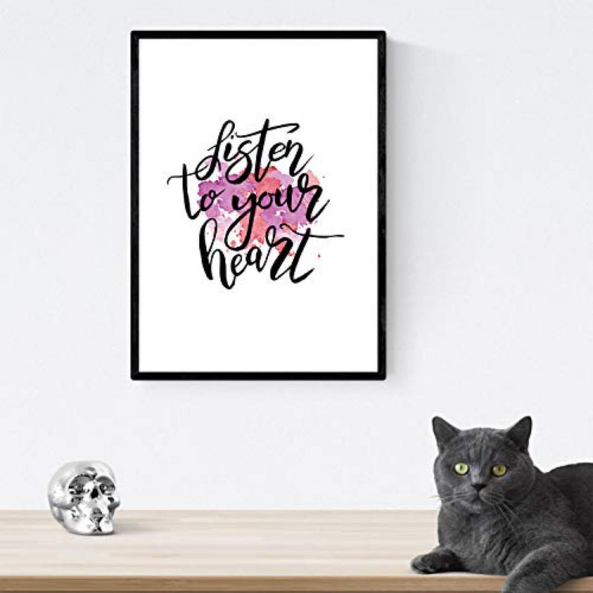 POSTER Set mit 4 glücklich und bunt ‚Love‘ A4 Schwarzer Rahmen - Schwarz, Papier (29.7/3cm) - Nacnic