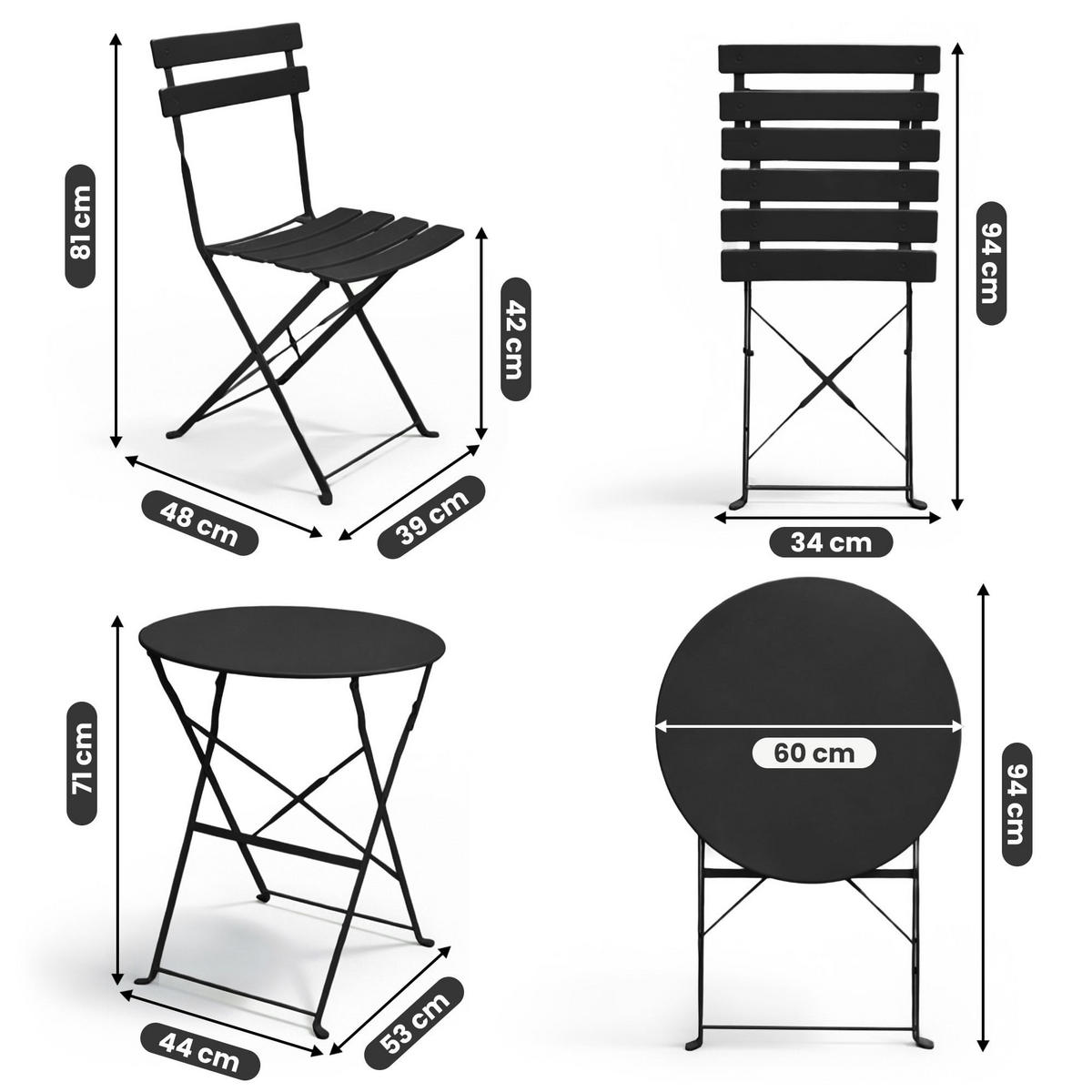 BALKONSET 3-er Set Metall Schwarz - Schwarz, Metall - Akord