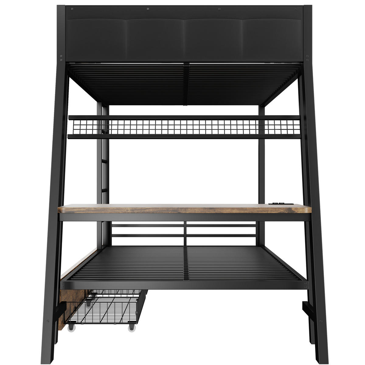 ETAGENBETT 90x200cm Metall Gaming Schreibtisch LED USB Schwarz - Schwarz, Metall (90/200cm) - FLIEKS