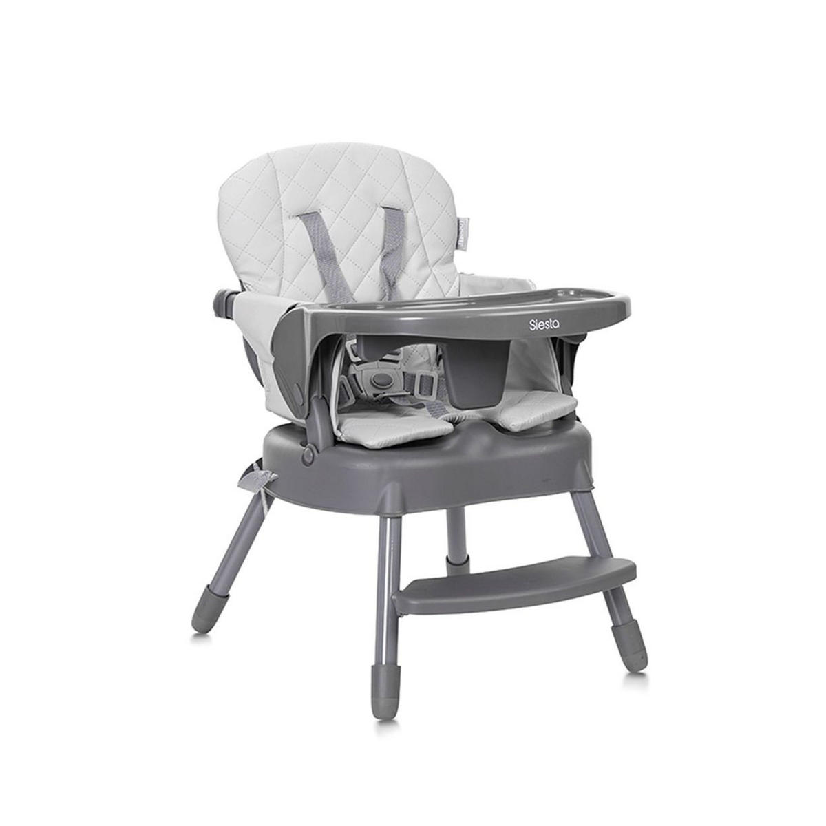 HOCHSTUHL Siesta 3 in 1 grau Kinderstuhl Booster Fußstütze 5-Punkt-Gurt - Grau, Kunststoff (70/97/52cm) - Lorelli