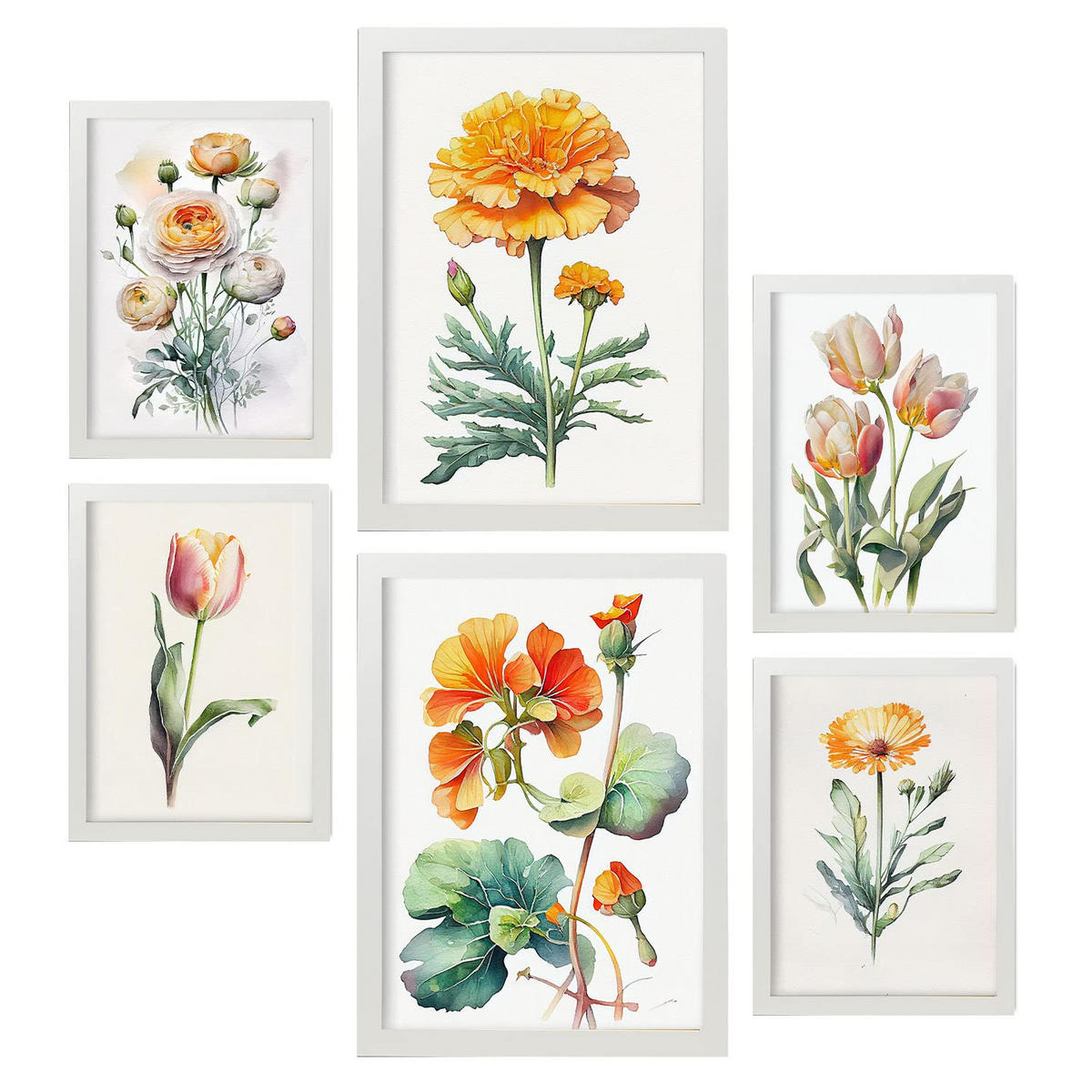 POSTER Set Mit 6 Orangenblüte Größe A3 & A4 Weißer Rahmen - Weiß, Papier (29.7/1cm) - Nacnic