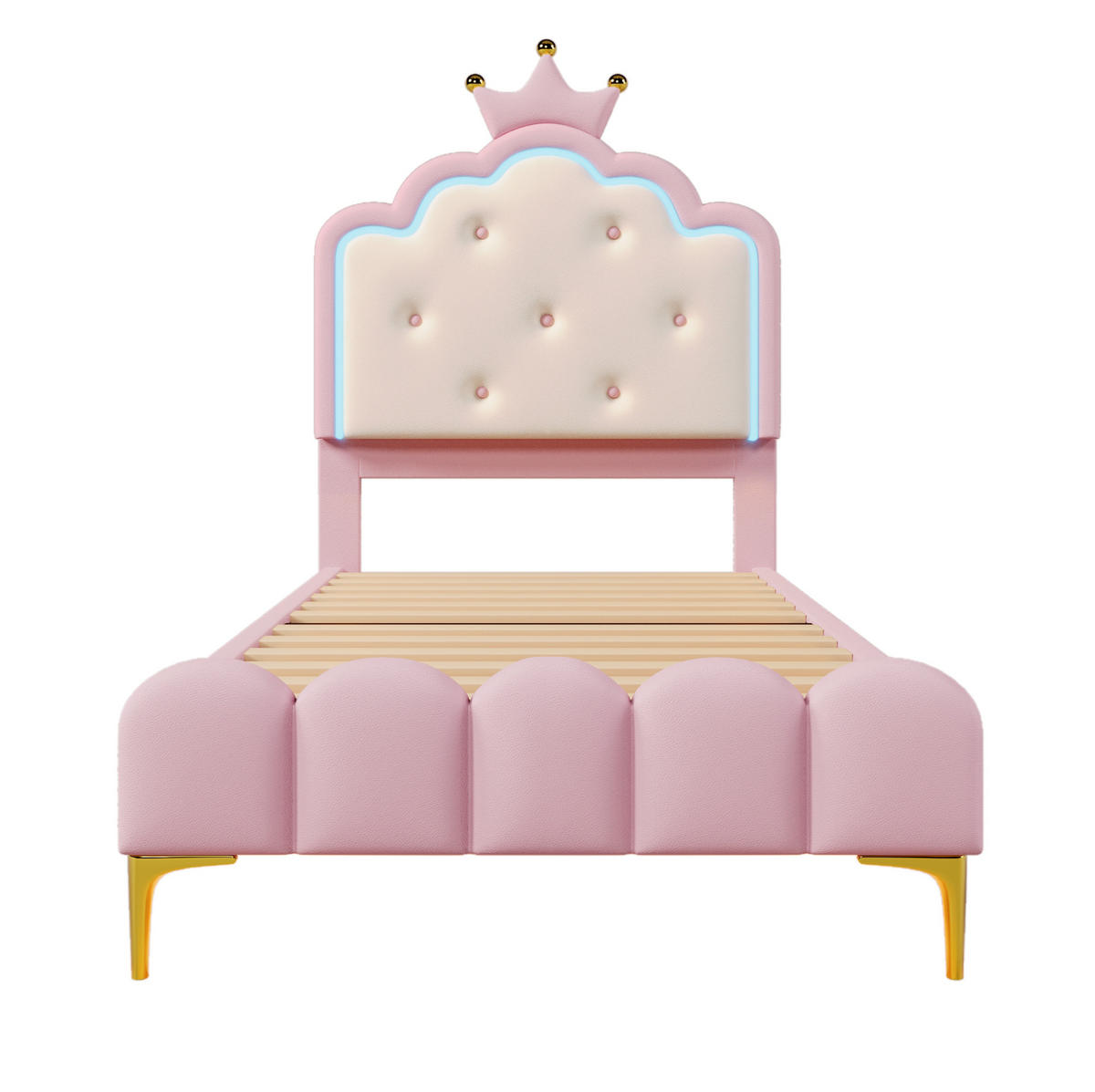 POLSTERBETT mit LED-Beleuchtung 90/200 cm in Rosa mit gepolstertem Kopfteil - Rosa, Kunststoff (90/200cm) - BEAOK