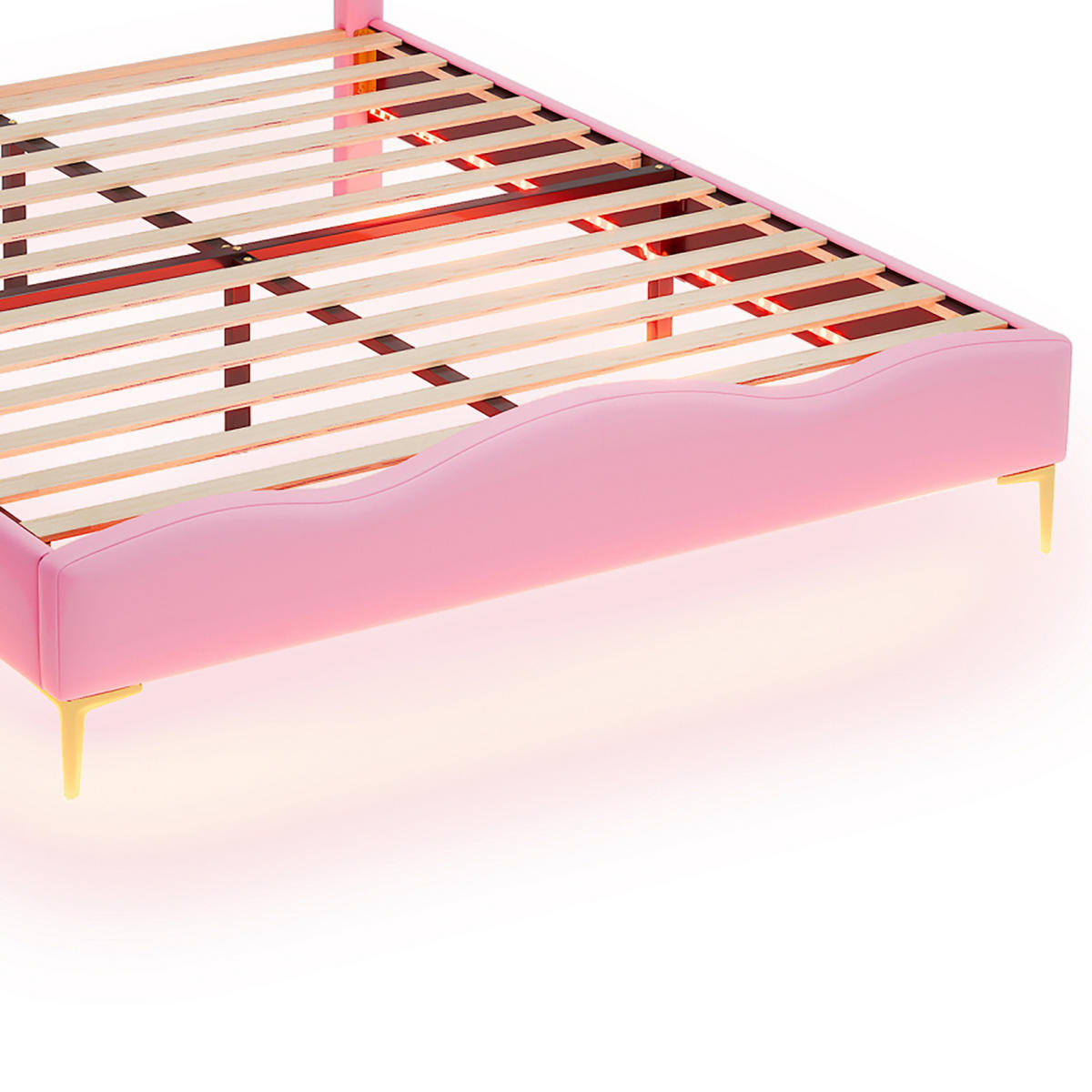 POLSTERBETT Bogen-Krone mit 2-Zonen-LED & Goldbeinen 140/200 cm PU-Leder Rosa - Pink, Leder (140/200cm) - Creahappy