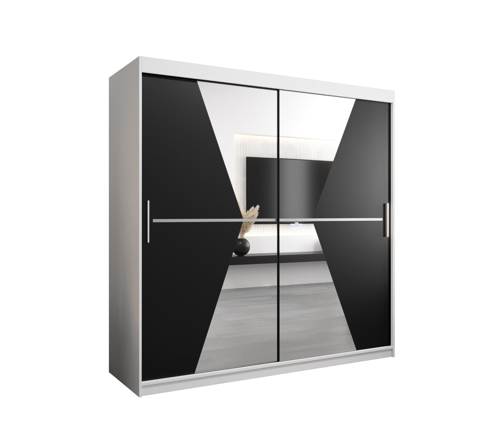 Abiks Möbel Schwebetürenschrank Weiß, Schwarz 200x200x62 cm
