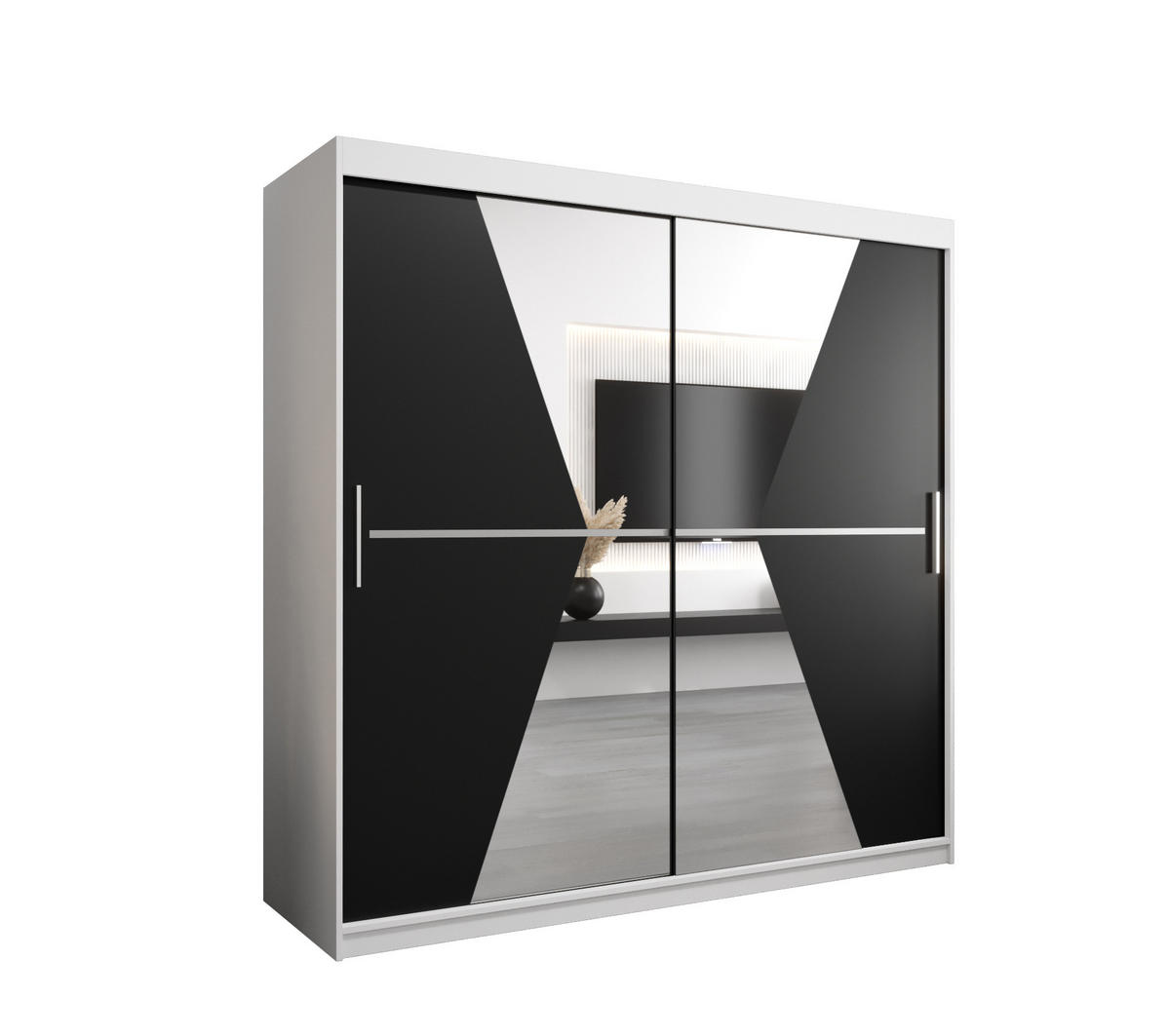 SCHWEBETÜRENSCHRANK 200/200/62 2-türig - Silberfarben/Schwarz, Holz/Kunststoff (200/200/62cm) - Abiks Möbel