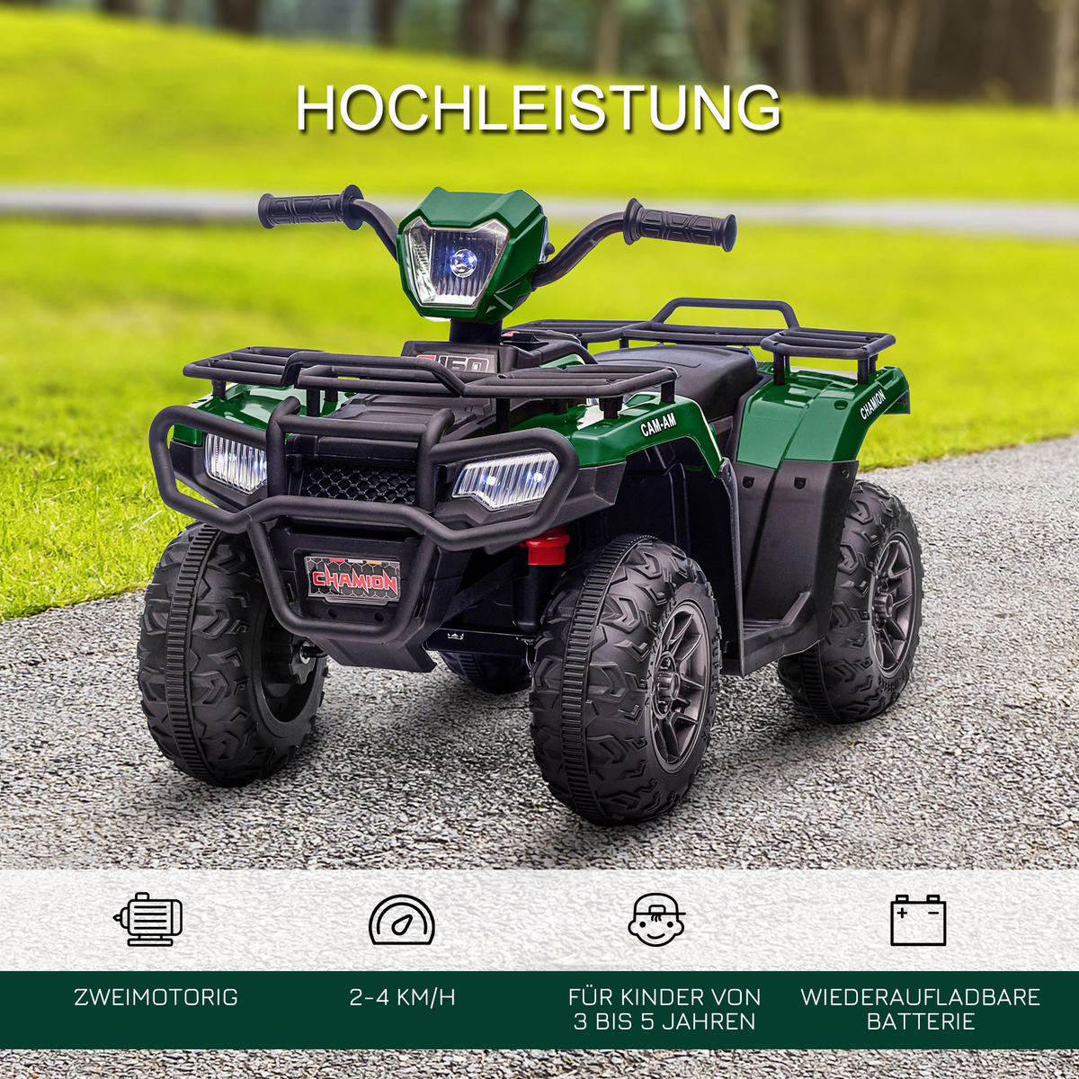 MINI ELEKTRO-QUAD KINDER, Schwarz+Grün, Kunststoff+ Stahl - Schwarz/Grün, Metall (88/45/50cm) - HOMCOM