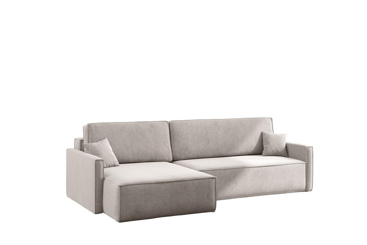 SCHLAFSOFA Carlos L-Form, Ecksofa Mit Bettkasten Und Schlaffunktion Stoff Salvador Rechts Hellbeige - Creme, Holz/Textil (250/83/142cm) - Kaiser Möbel